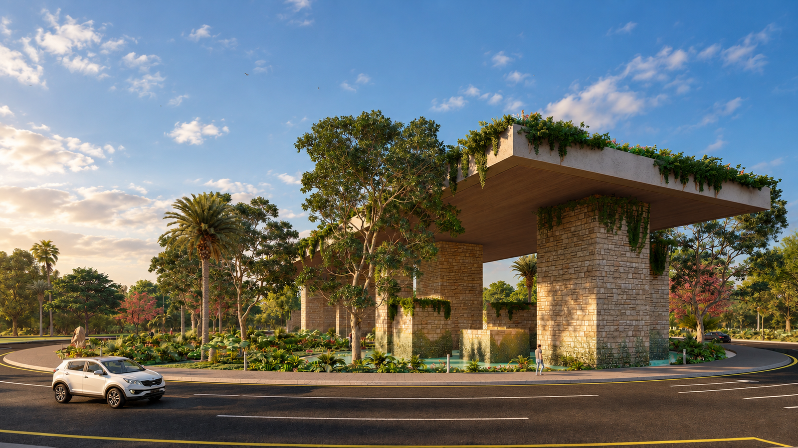 Render del acceso principal a Ciudad Central Mérida, desarrollo de lotes residenciales en Yucatán | Raini Inmuebles